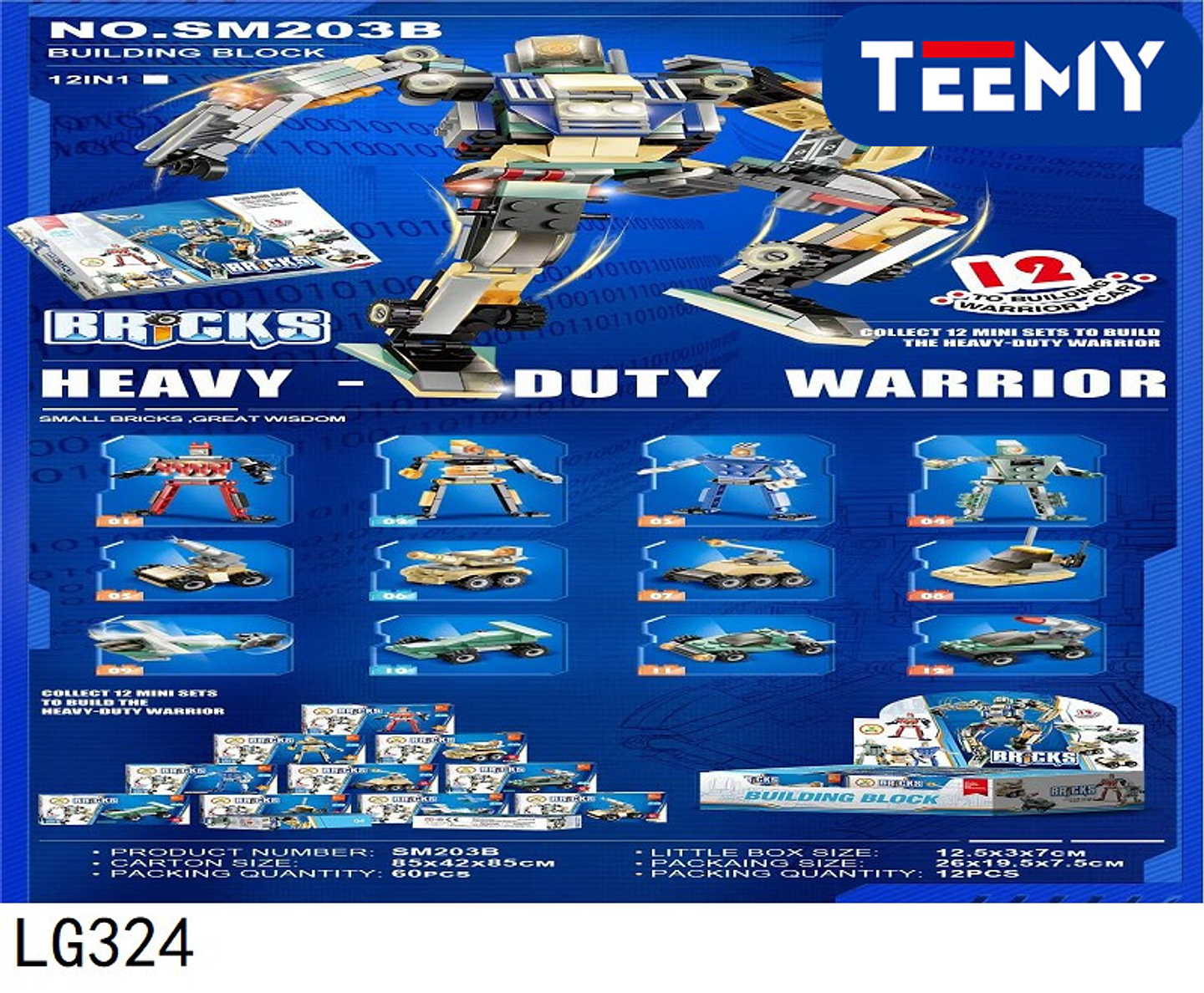 ROBOTS ARMABLES EN BLOQUES, PAQUETE 12 PIEZAS (LG324) 1