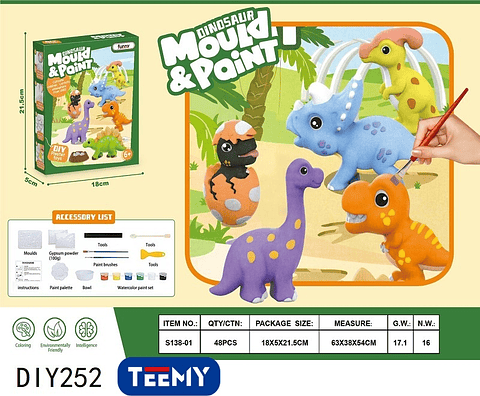 DINOSAURIO PARA PINTAR, PRECIO PUBLICADO ES AL POR MAYOR Y DEBEN SER 3 UNIDADES DEL MISMO  (DIY252)