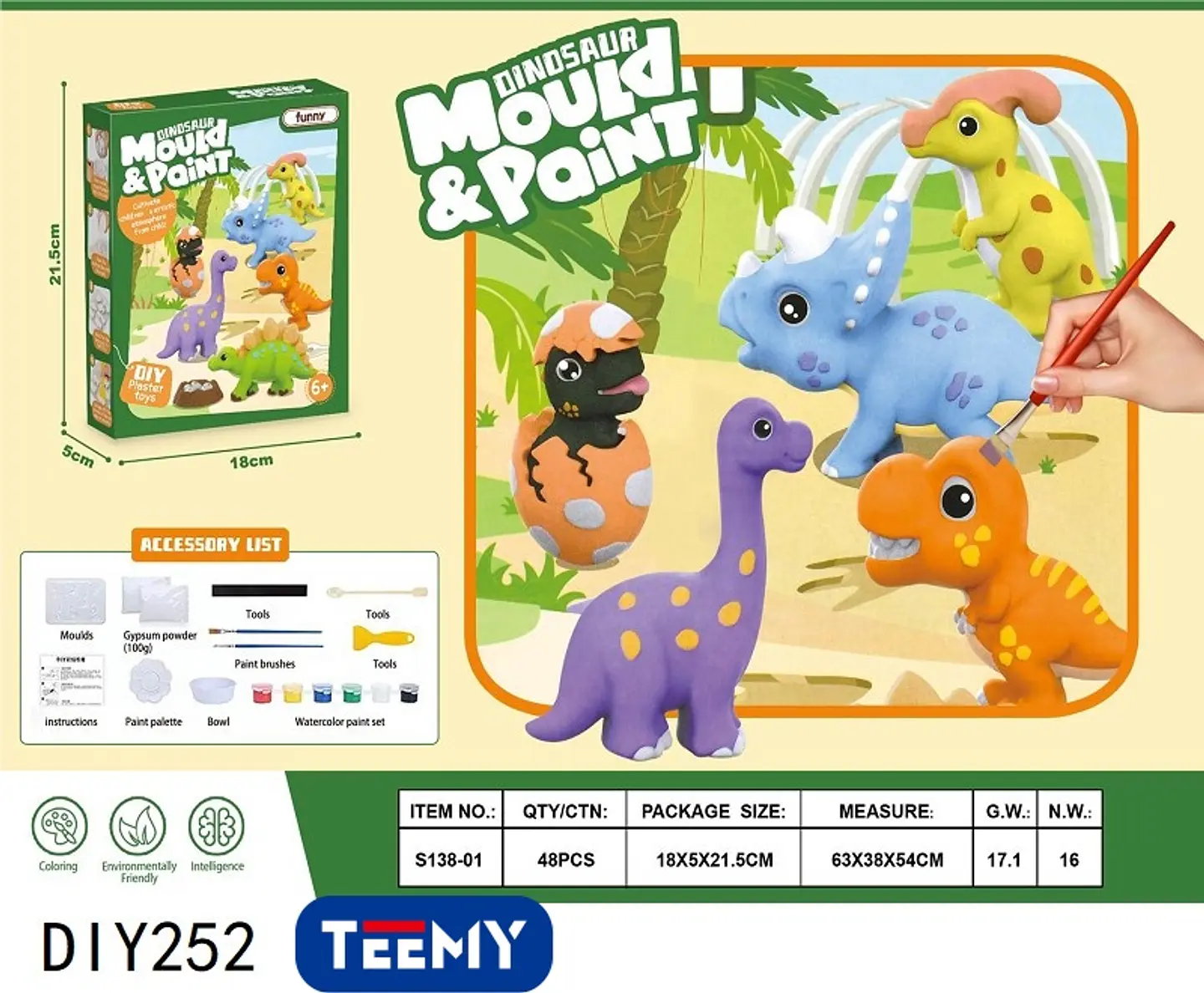 DINOSAURIO PARA PINTAR, 3 DEL MISMO POR MAYOR  (DIY252) 1