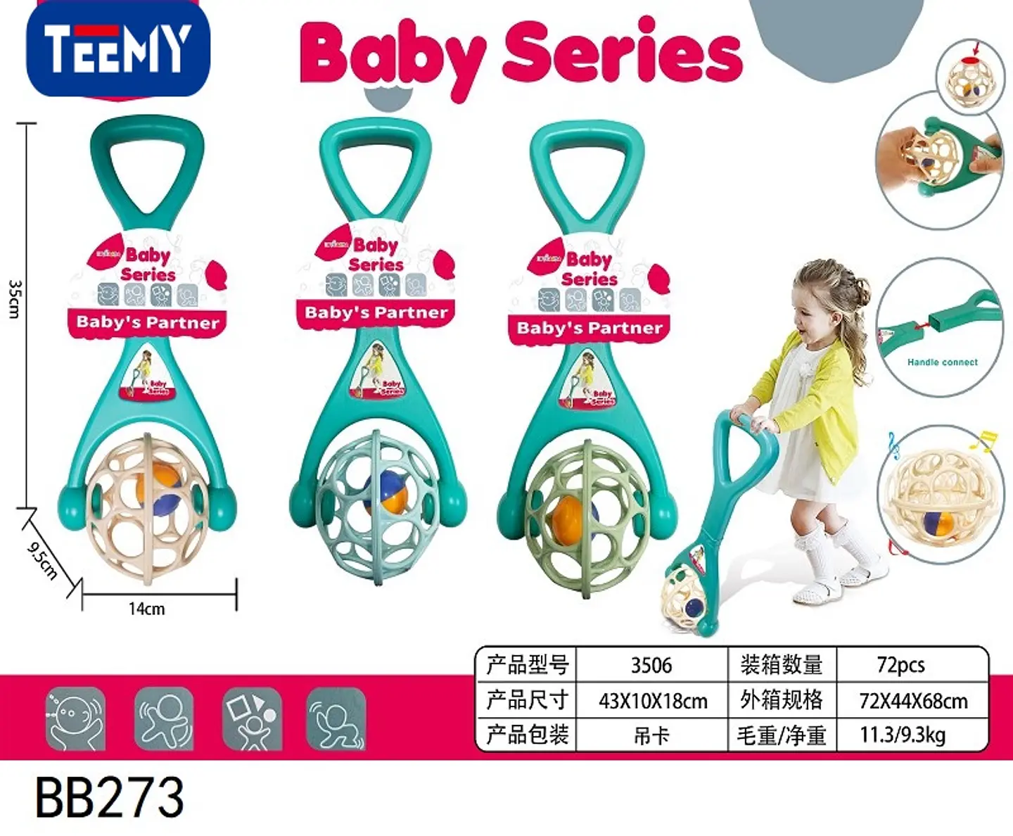 ANDADOR CON SONAJERO PARA BEBES, 3 DEL MISMO POR MAYOR  (BB273) 1