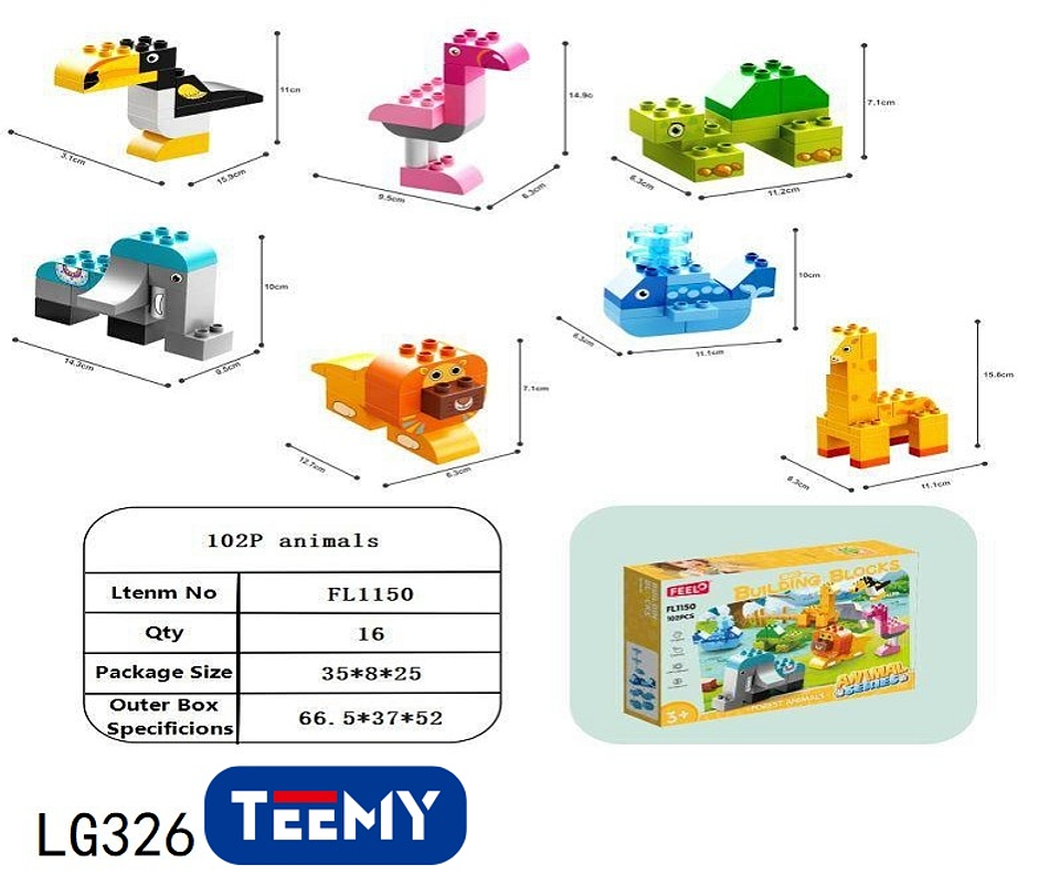 BLOQUES ARMABLES  DE ANIMALES 102PIEZAS  , PRECIO PUBLICADO ES AL POR MAYOR Y DEBEN SER 3 UNIDADES DEL MISMO  (LG326) 1