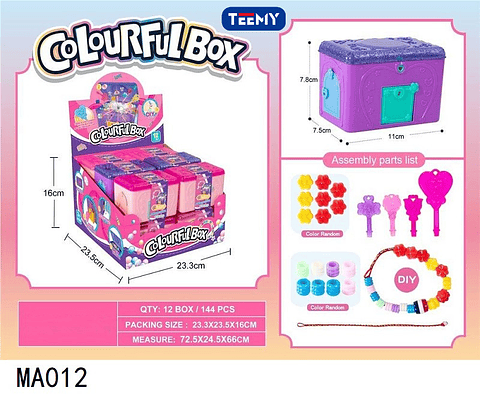 CAJA  MANUALIDADES SORPRESA PARA HACER PULSERAS PAQUETE 12 PIEZAS