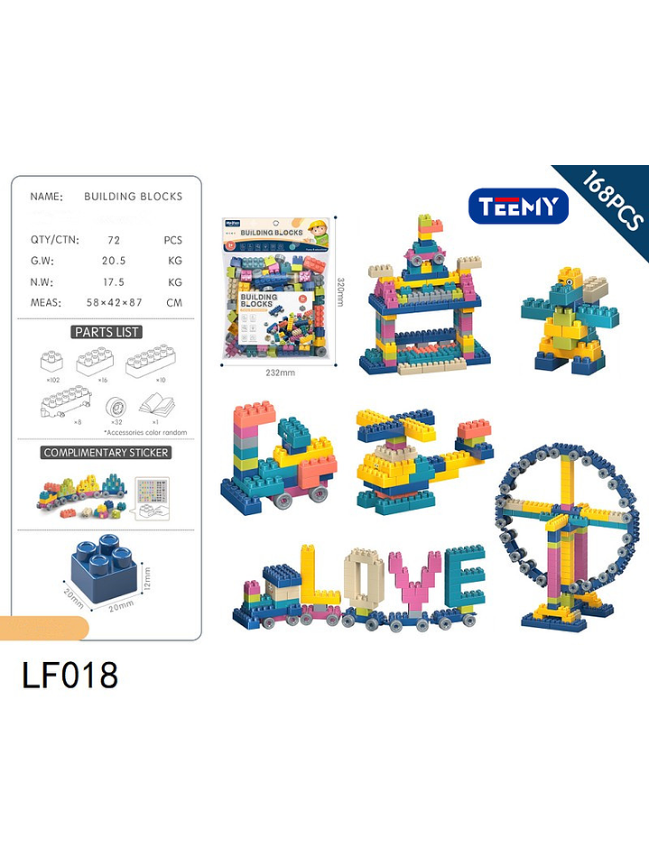 BLOQUES ARMABLES 168 PIEZAS  , PRECIO PUBLICADO ES AL POR MAYOR Y DEBEN SER 3 UNIDADES DEL MISMO  1