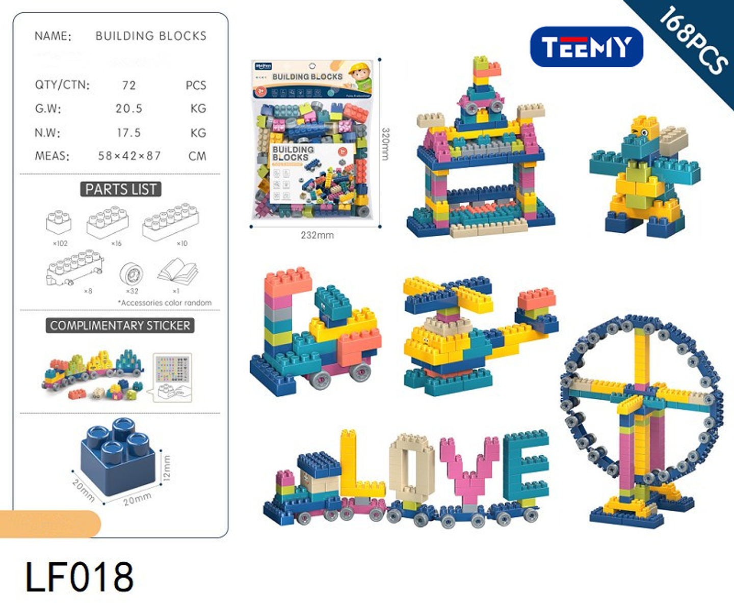 BLOQUES ARMABLES 168 PIEZAS  , PRECIO PUBLICADO ES AL POR MAYOR Y DEBEN SER 3 UNIDADES DEL MISMO  (LF018) 1
