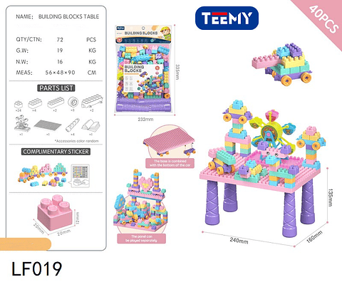 BLOQUES ARMABLES 40 PIEZAS CON MESA, PRECIO PUBLICADO ES AL POR MAYOR Y DEBEN SER 3 UNIDADES DEL MISMO  (LF019)