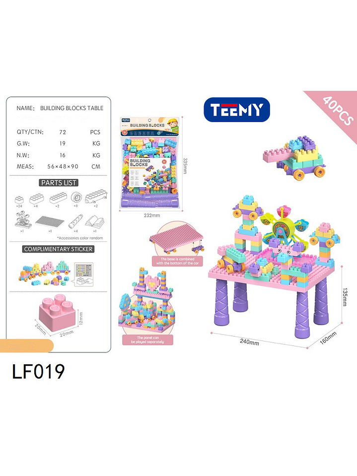 BLOQUES ARMABLES 40 PIEZAS CON MESA, PRECIO PUBLICADO ES AL POR MAYOR Y DEBEN SER 3 UNIDADES DEL MISMO  1