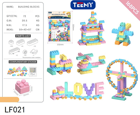 BLOQUES ARMABLES 168 PIEZAS, PRECIO PUBLICADO ES AL POR MAYOR Y DEBEN SER 3 UNIDADES DEL MISMO  (LF021)