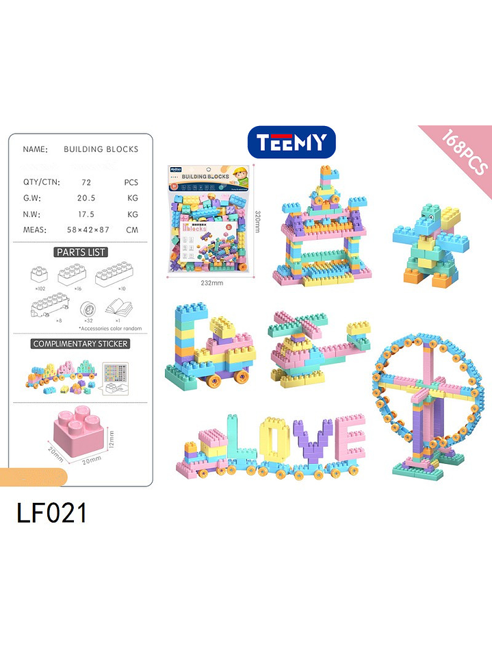 BLOQUES ARMABLES 168 PIEZAS, PRECIO PUBLICADO ES AL POR MAYOR Y DEBEN SER 3 UNIDADES DEL MISMO  1