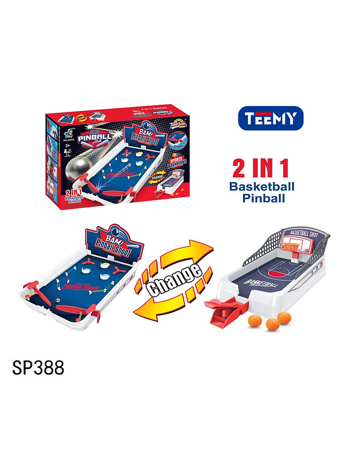 JUEGO DE MESA 2 EN 1 PINBALL Y BASQUET, PRECIO PUBLICADO ES AL POR MAYOR Y DEBEN SER 3 UNIDADES DEL MISMO  1