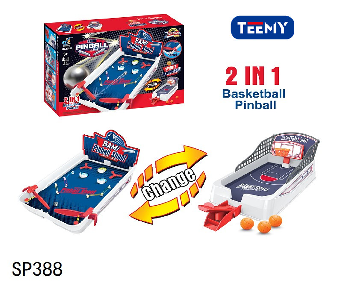 JUEGO DE MESA 2 EN 1 PINBALL Y BASQUET, PRECIO PUBLICADO ES AL POR MAYOR Y DEBEN SER 3 UNIDADES DEL MISMO  (SP388) 1