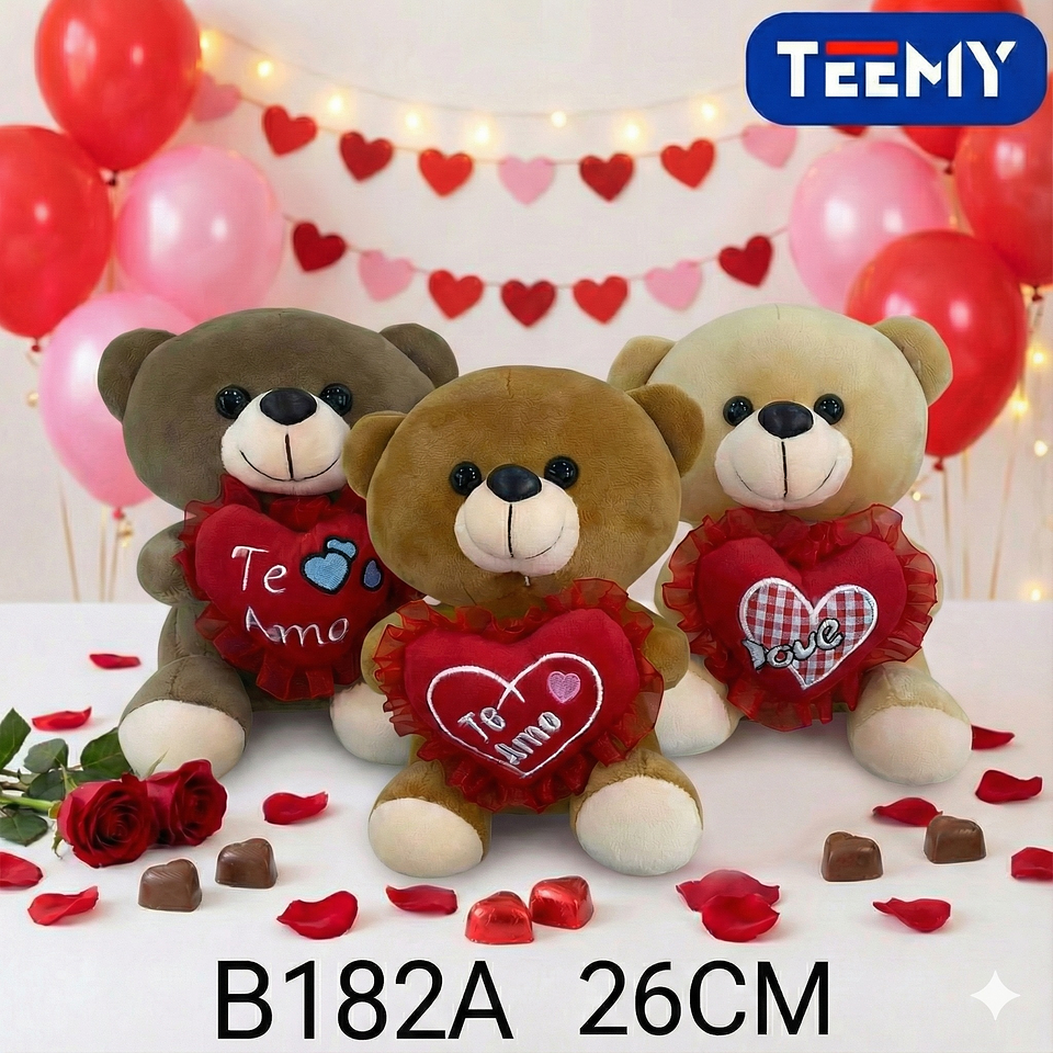 PELUCHE OSO AMOR  26 CM  , PRECIO PUBLICADO ES AL POR MAYOR Y DEBEN SER 3 UNIDADES DEL MISMO  (B182A) 1