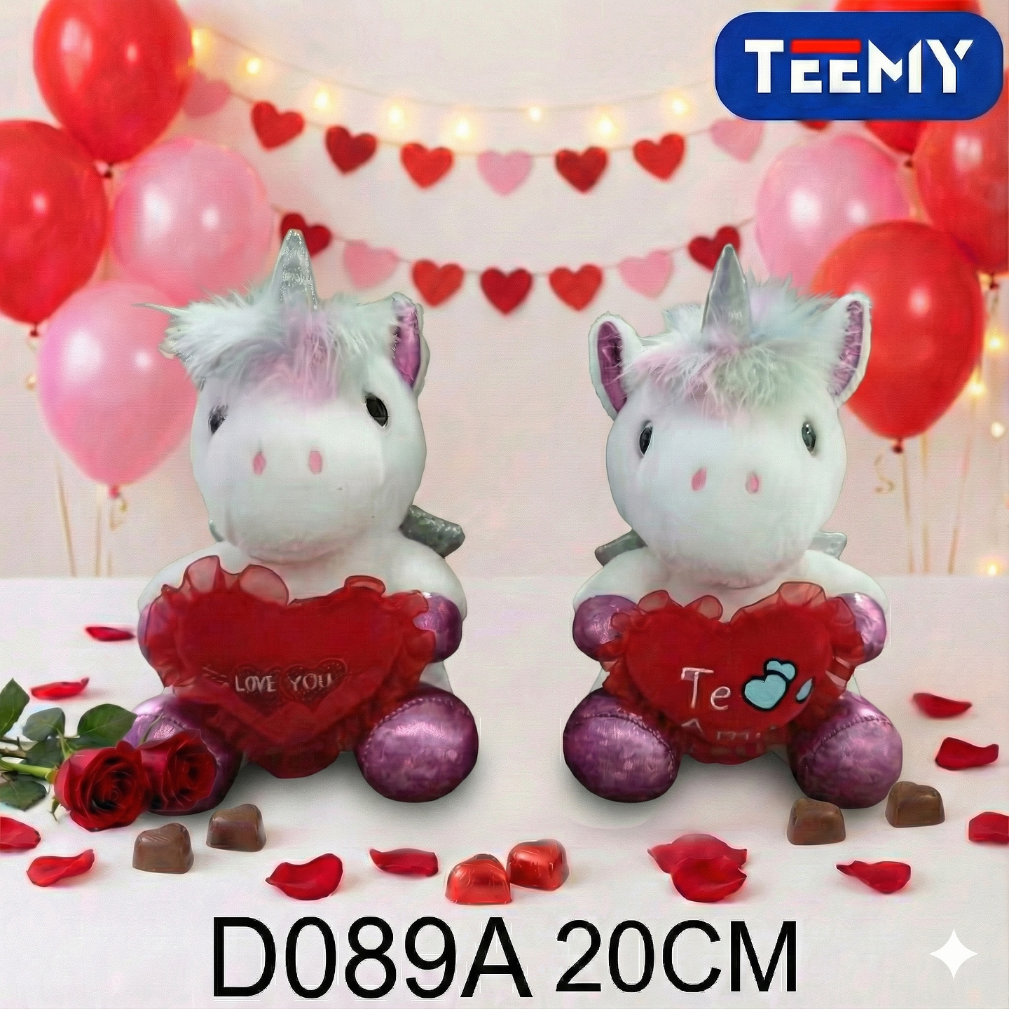 PELUCHE UNICORNIO AMOR 20 CM , PRECIO PUBLICADO ES AL POR MAYOR Y DEBEN SER 3 UNIDADES DEL MISMO  (D089A) 1