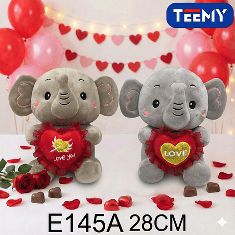 PELUCHE ELEFANTE AMOR 20 CM , PRECIO PUBLICADO ES AL POR MAYOR Y DEBEN SER 3 UNIDADES DEL MISMO  (E145A)
