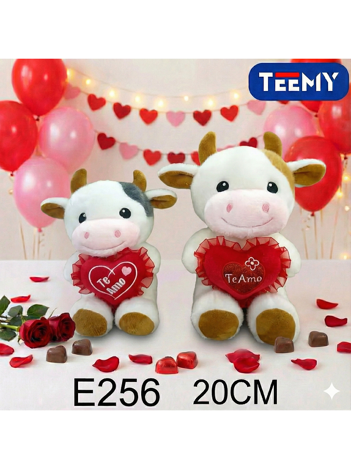 PELUCHE VACA AMOR 20 CM, PRECIO PUBLICADO ES AL POR MAYOR Y DEBEN SER 3 UNIDADES DEL MISMO  1