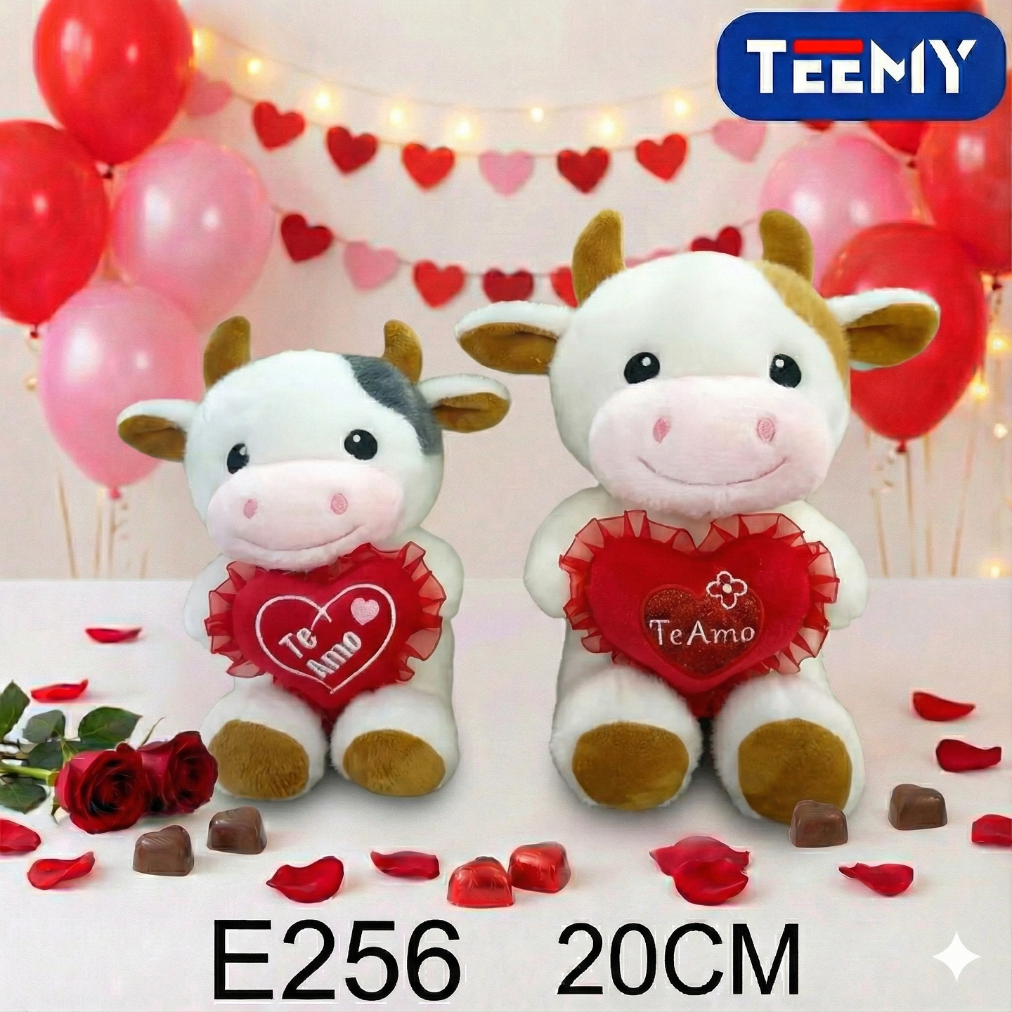 PELUCHE VACA AMOR 20 CM, PRECIO PUBLICADO ES AL POR MAYOR Y DEBEN SER 3 UNIDADES DEL MISMO  (E256) 1