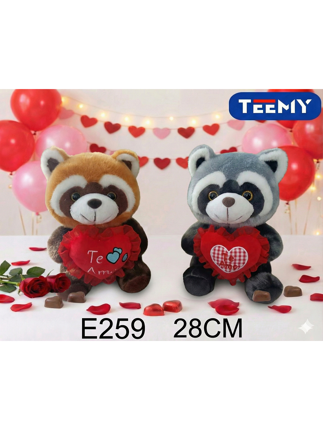 PELUCHE MAPACHE AMOR 28 CM , PRECIO PUBLICADO ES AL POR MAYOR Y DEBEN SER 3 UNIDADES DEL MISMO  1