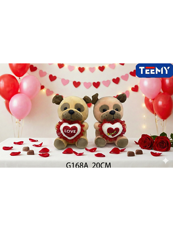 PELUCHE PERRO AMOR 20 CM, PRECIO PUBLICADO ES AL POR MAYOR Y DEBEN SER 3 UNIDADES DEL MISMO  1