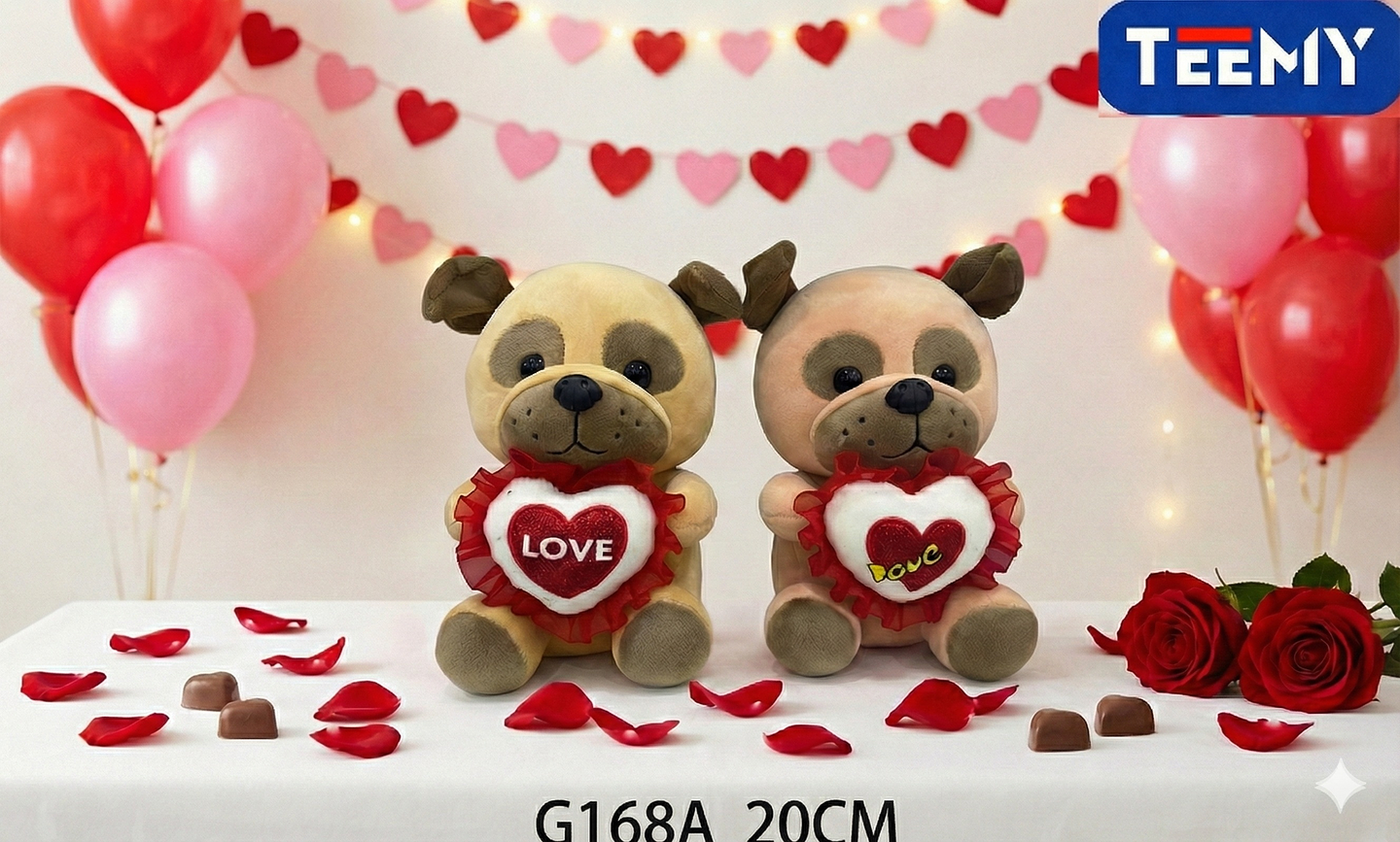 PELUCHE PERRO AMOR 20 CM, PRECIO PUBLICADO ES AL POR MAYOR Y DEBEN SER 3 UNIDADES DEL MISMO  (G168A) 1