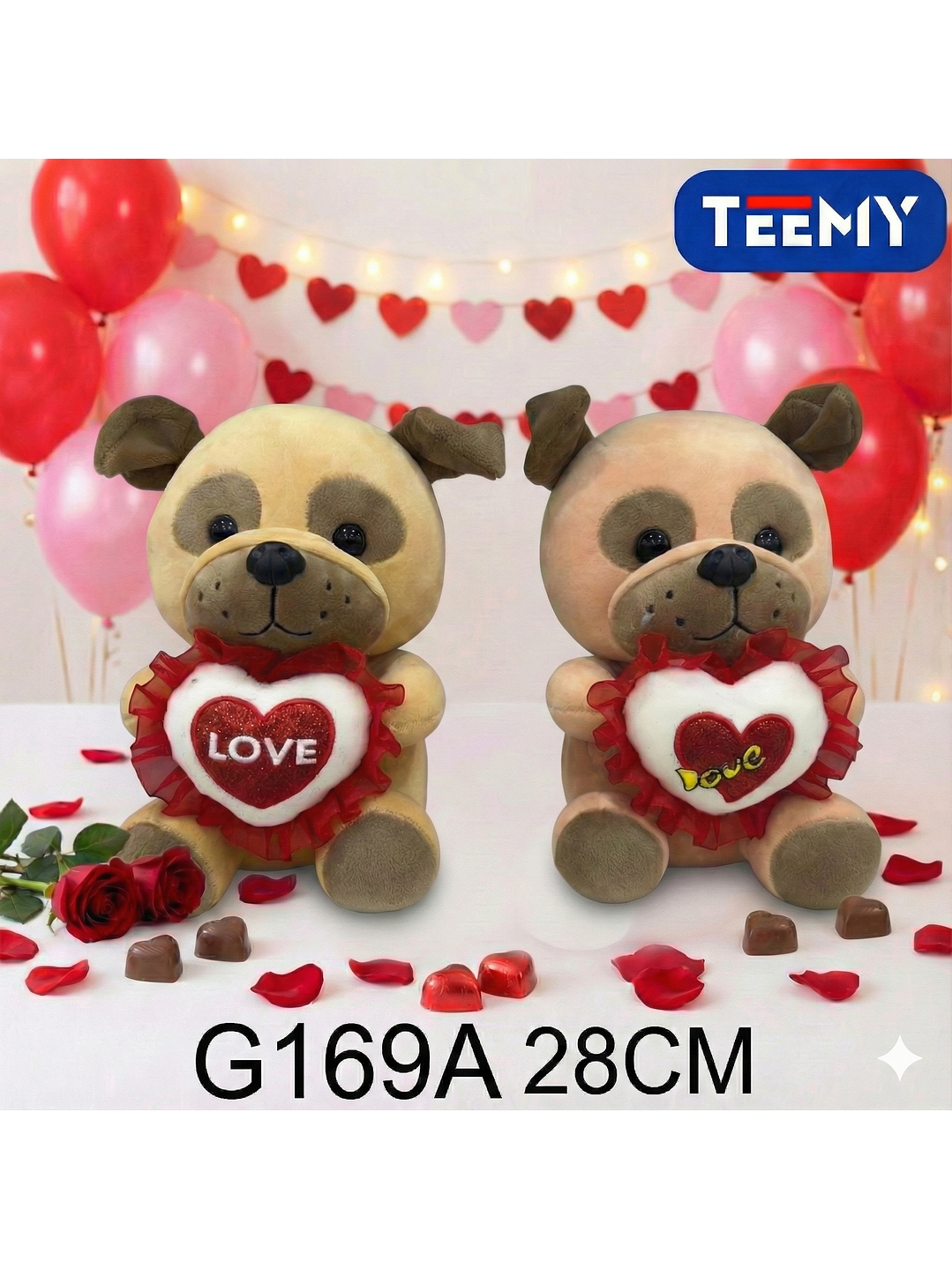 PELUCHE PERRO AMOR 28 CM, PRECIO PUBLICADO ES AL POR MAYOR Y DEBEN SER 3 UNIDADES DEL MISMO  1