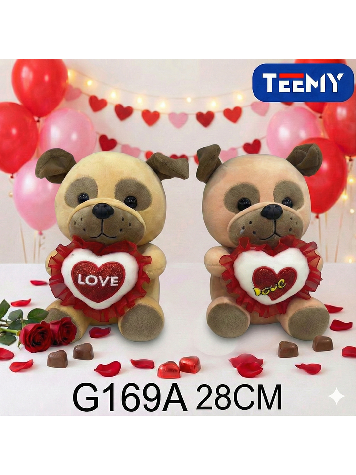 PELUCHE PERRO AMOR 28 CM, PRECIO PUBLICADO ES AL POR MAYOR Y DEBEN SER 3 UNIDADES DEL MISMO  1