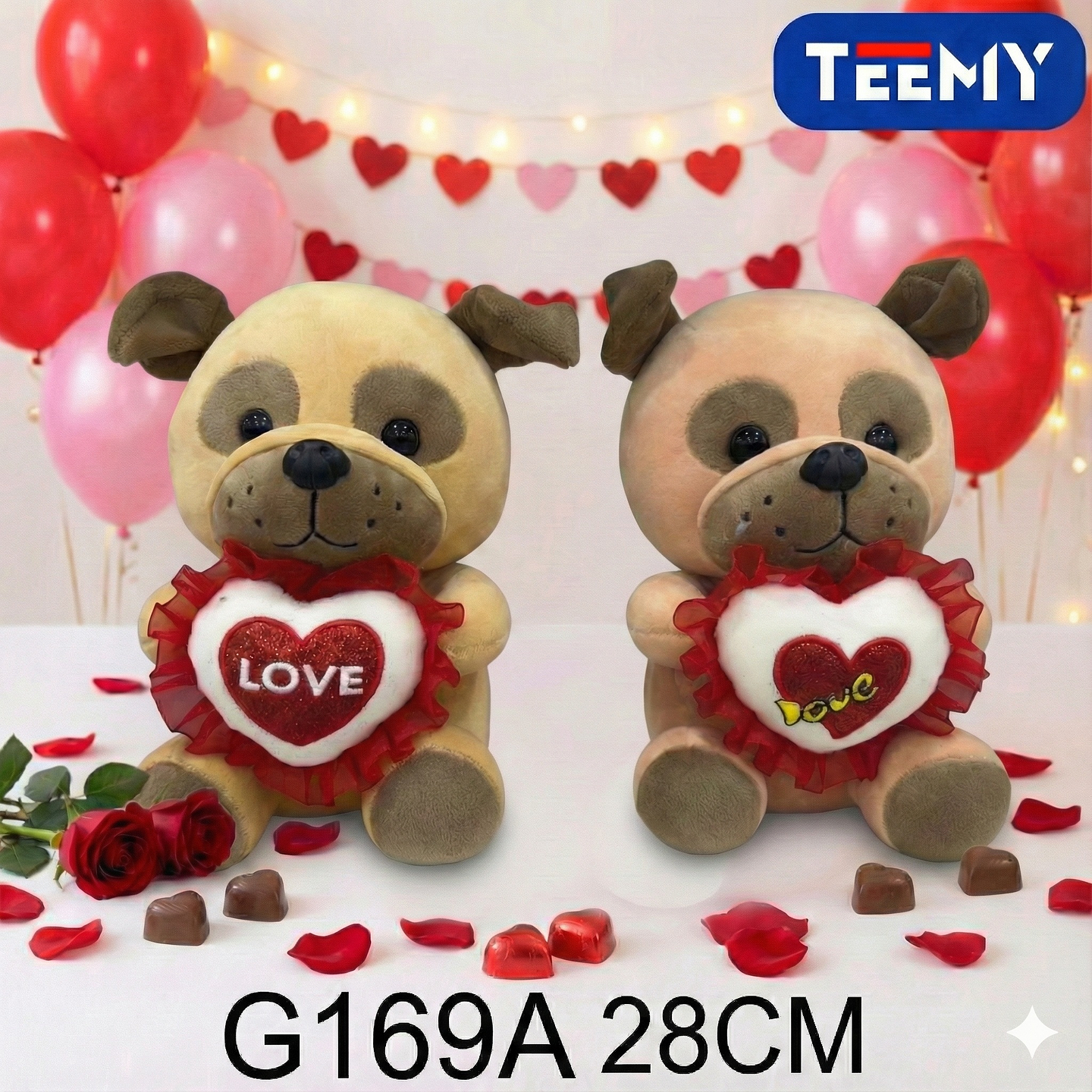 PELUCHE PERRO AMOR 28 CM, PRECIO PUBLICADO ES AL POR MAYOR Y DEBEN SER 3 UNIDADES DEL MISMO  (G169A) 1
