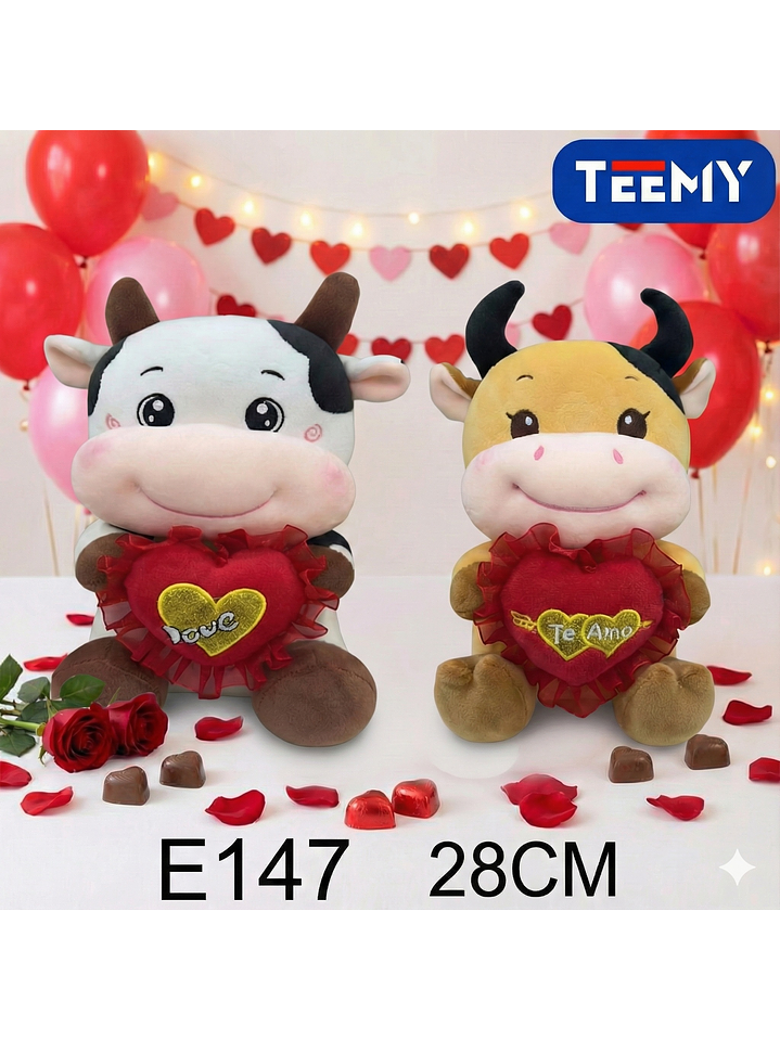 PELUCHE VACA AMOR 28 CM, PRECIO PUBLICADO ES AL POR MAYOR Y DEBEN SER 3 UNIDADES DEL MISMO  1