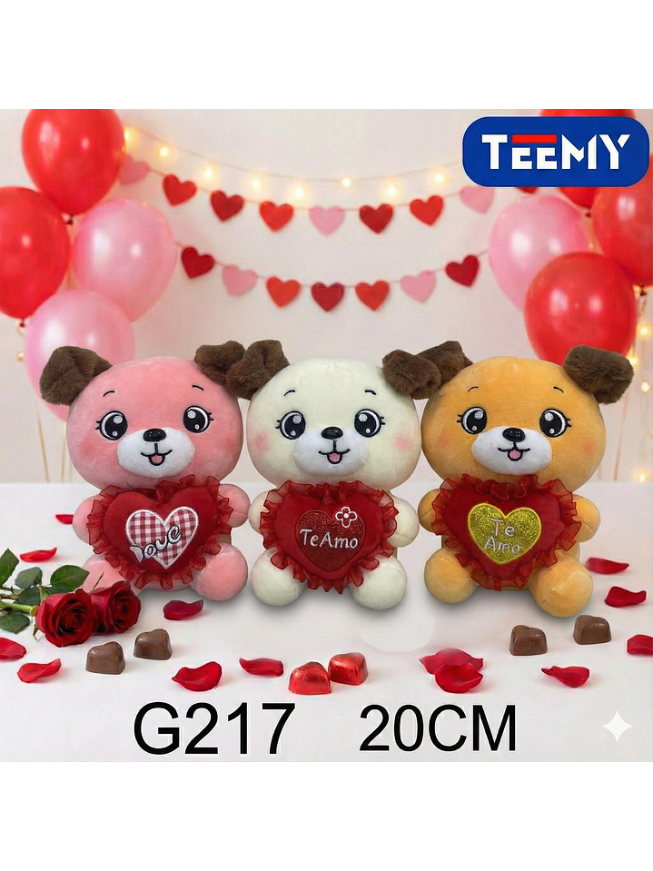 PELUCHE PERRO AMOR 20 CM, PRECIO PUBLICADO ES AL POR MAYOR Y DEBEN SER 3 UNIDADES DEL MISMO  1