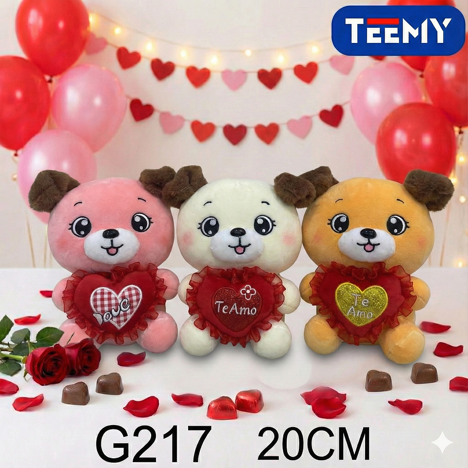 PELUCHE PERRO AMOR 20 CM, PRECIO PUBLICADO ES AL POR MAYOR Y DEBEN SER 3 UNIDADES DEL MISMO  (G217) 1