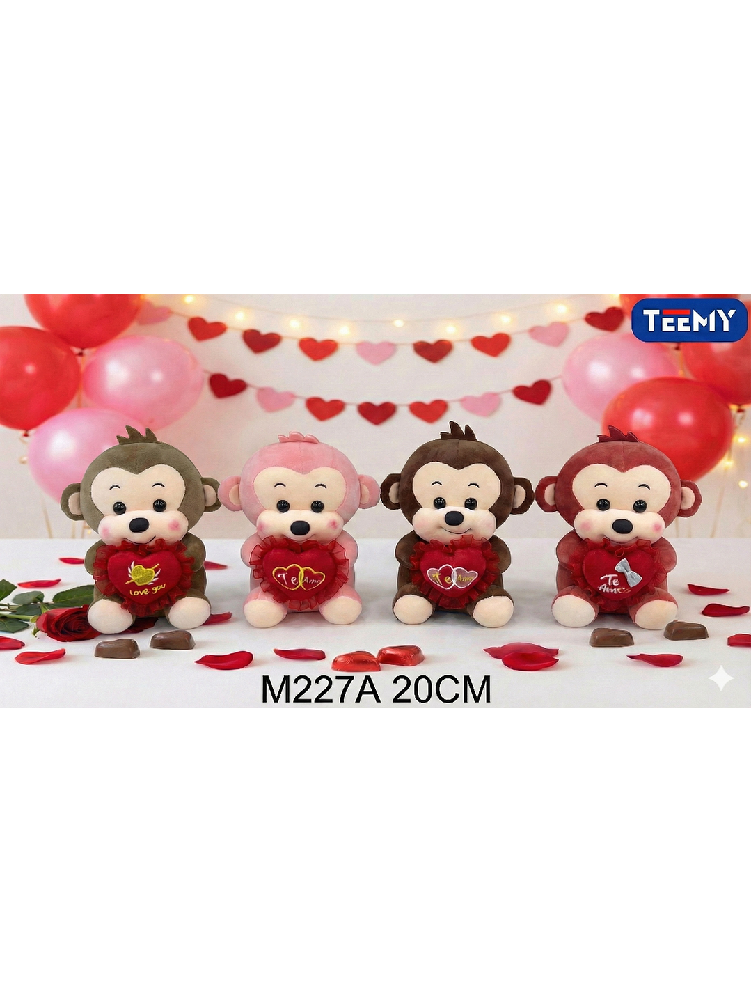 PELUCHE MONO AMOR 20 CM, PRECIO PUBLICADO ES AL POR MAYOR Y DEBEN SER 3 UNIDADES DEL MISMO  1