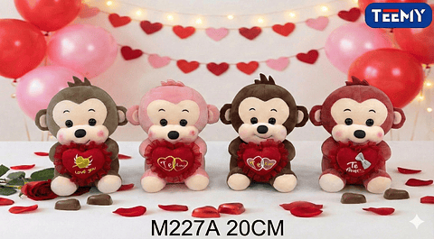 PELUCHE MONO AMOR 20 CM, PRECIO PUBLICADO ES AL POR MAYOR Y DEBEN SER 3 UNIDADES DEL MISMO  (M227A)