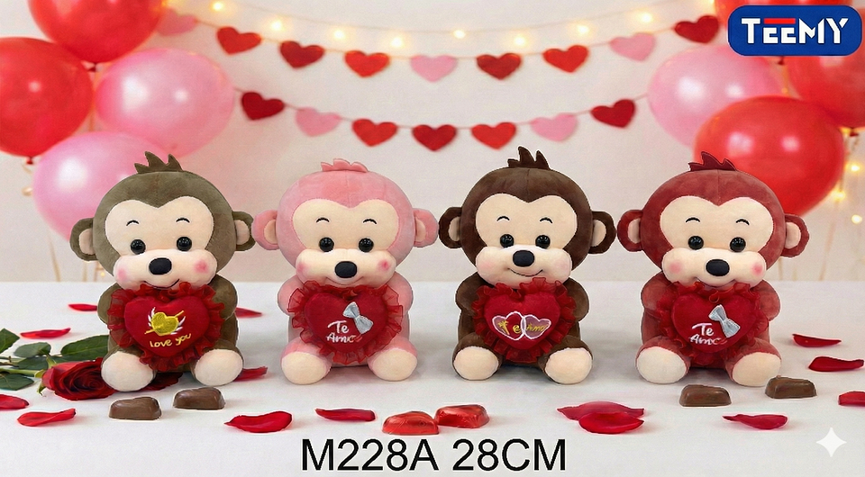 PELUCHE MONO AMOR 20 CM, PRECIO PUBLICADO ES AL POR MAYOR Y DEBEN SER 3 UNIDADES DEL MISMO  (M228A) 1