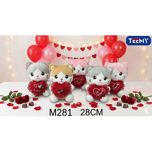 PELUCHE GATO AMOR 28 CM, PRECIO PUBLICADO ES AL POR MAYOR Y DEBEN SER 3 UNIDADES DEL MISMO 