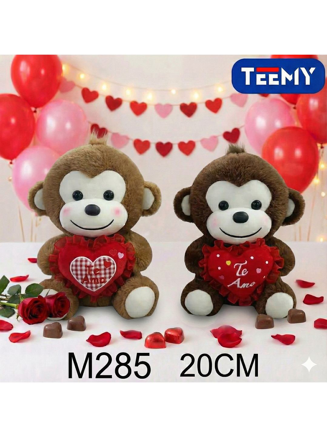 PELUCHE MONO AMOR 20 CM, PRECIO PUBLICADO ES AL POR MAYOR Y DEBEN SER 3 UNIDADES DEL MISMO  1