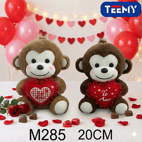 PELUCHE MONO AMOR 20 CM, PRECIO PUBLICADO ES AL POR MAYOR Y DEBEN SER 3 UNIDADES DEL MISMO  (M285)