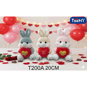 PELUCHE CONEJO AMOR 20 CM  , PRECIO PUBLICADO ES AL POR MAYOR Y DEBEN SER 3 UNIDADES DEL MISMO 