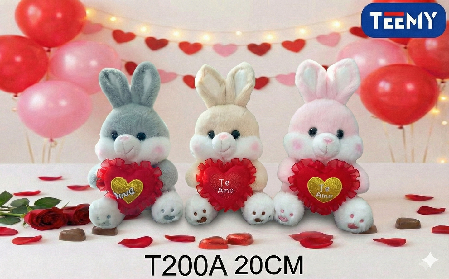 PELUCHE CONEJO AMOR 20 CM  , PRECIO PUBLICADO ES AL POR MAYOR Y DEBEN SER 3 UNIDADES DEL MISMO  (T200A) 1