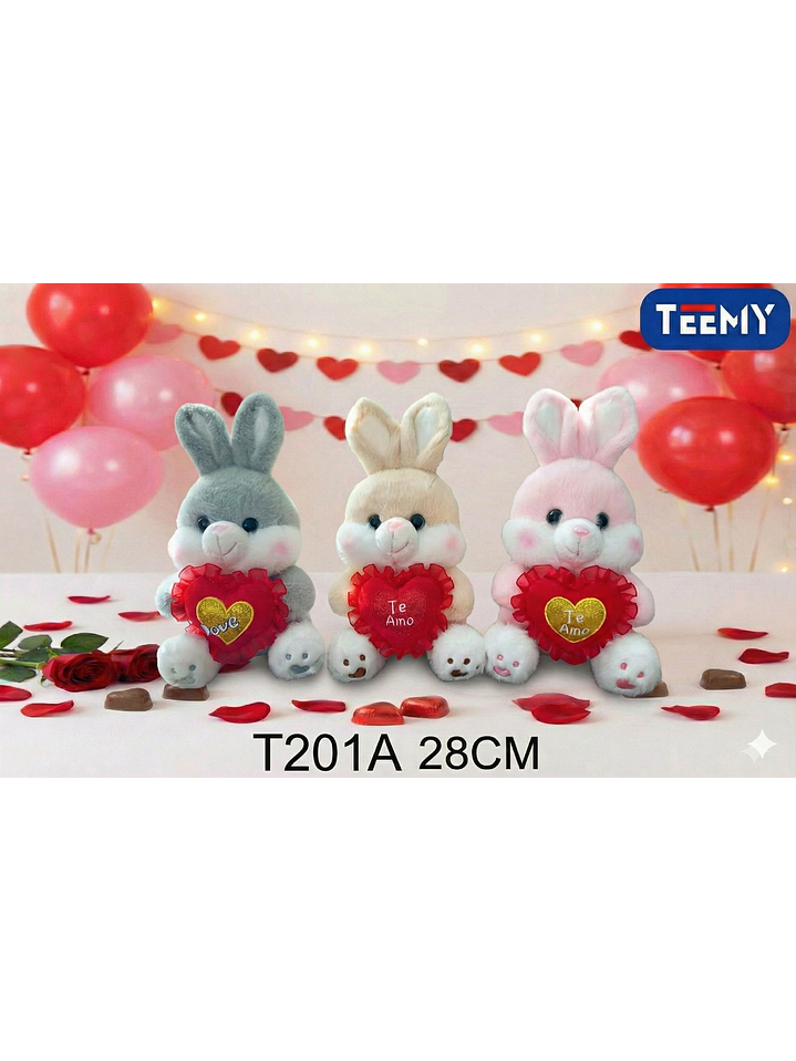 PELUCHE CONEJO AMOR 28 CM  , PRECIO PUBLICADO ES AL POR MAYOR Y DEBEN SER 3 UNIDADES DEL MISMO  1