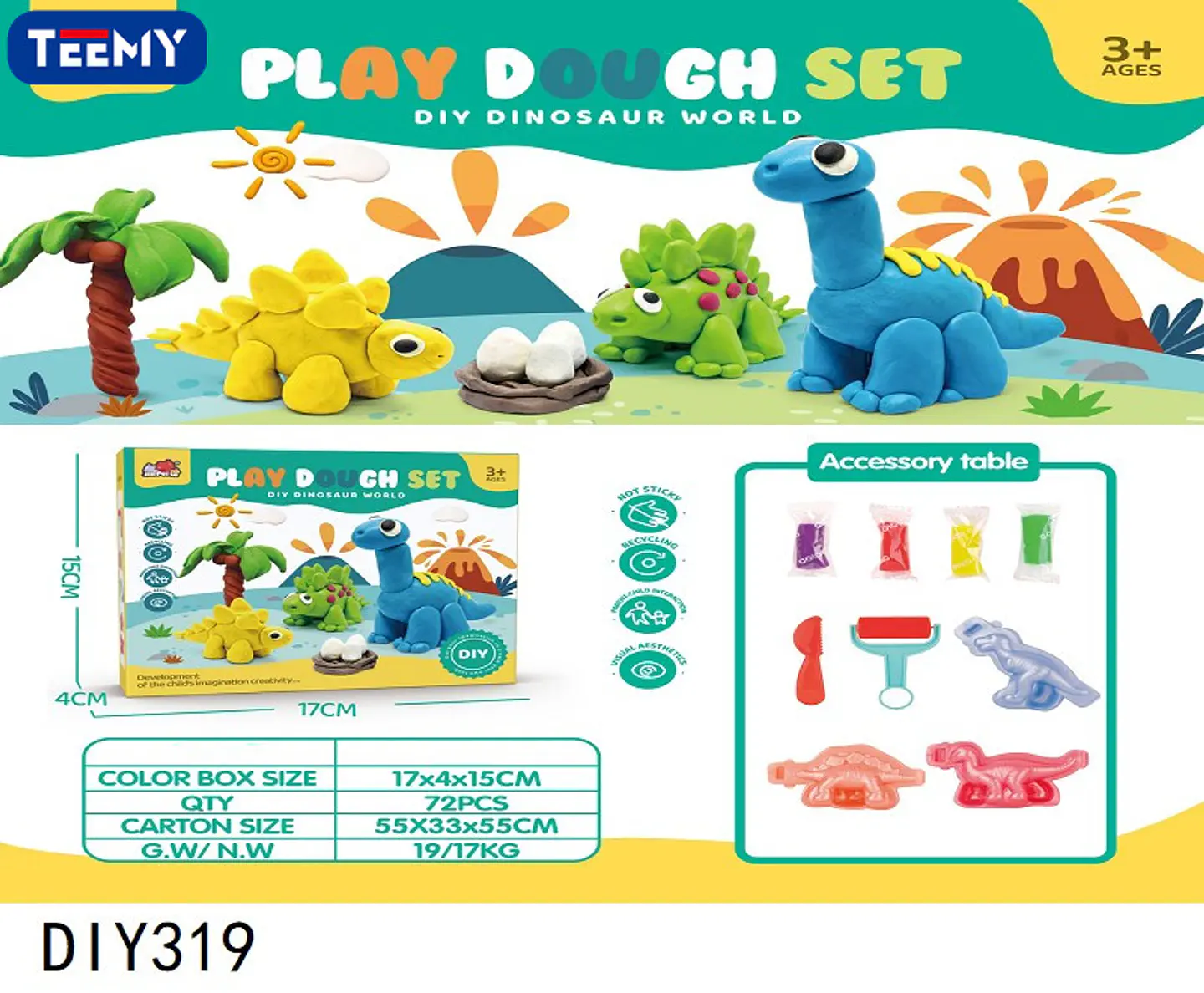 MASA SENSORIAL DINOSAURIOS, 3 DEL MISMO POR MAYOR  (DIY319) 1