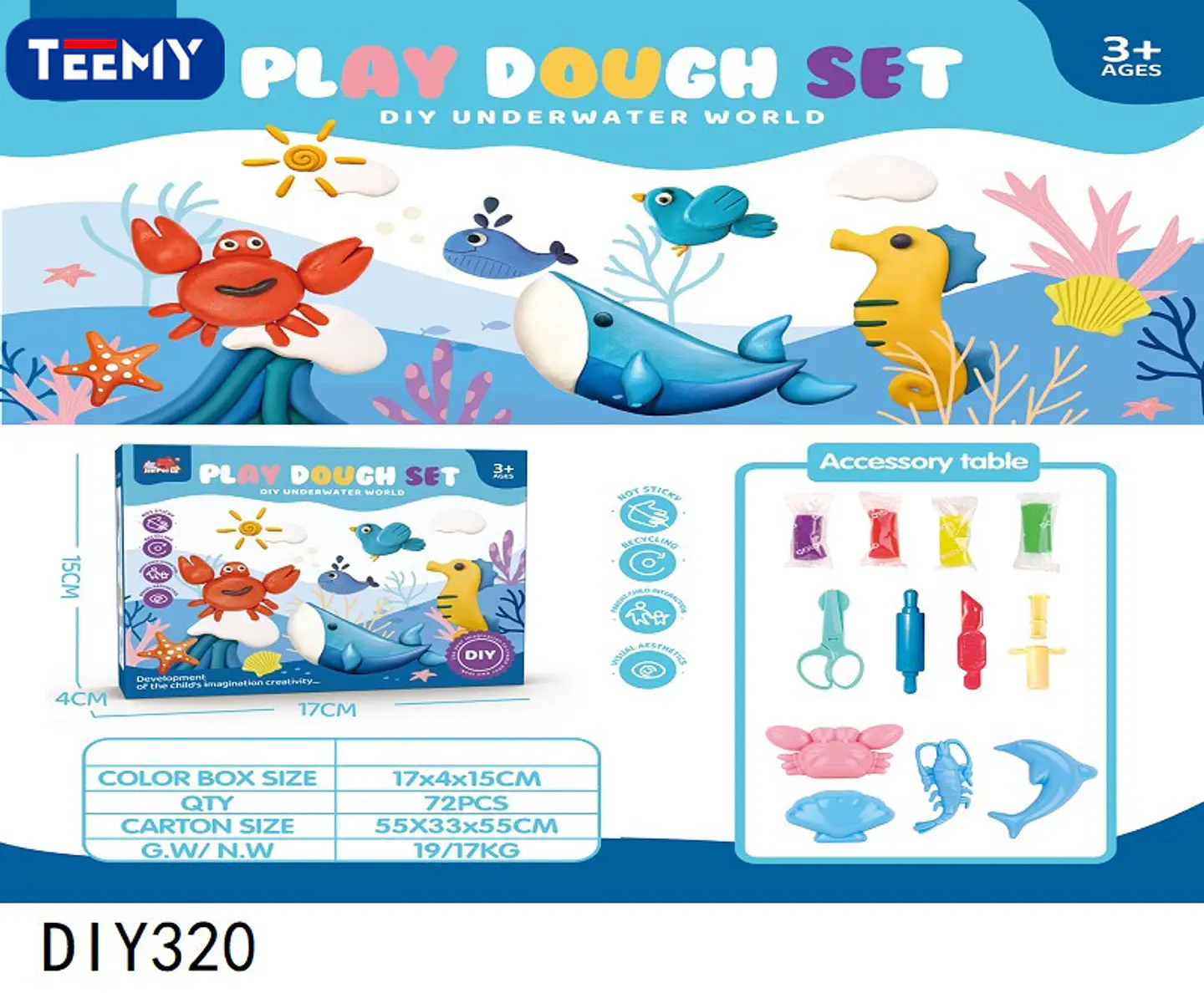 MASA SENSORIAL ANIMALES MARINOS, 3 DEL MISMO POR MAYOR  (DIY320) 1