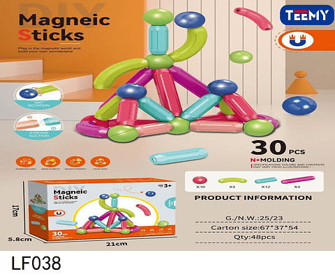 JUGUETE MAGNETICO 30 PIEZAS, PRECIO PUBLICADO ES AL POR MAYOR Y DEBEN SER 3 UNIDADES DEL MISMO  (LF038)