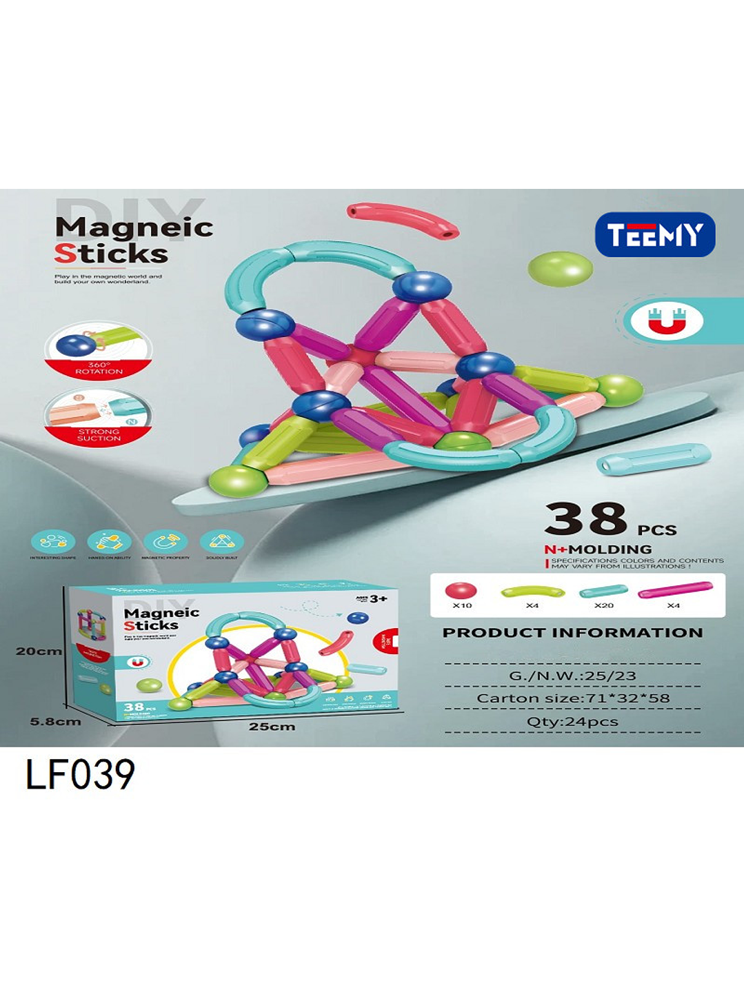 JUGUETE MAGNETICO 38 PIEZAS, PRECIO PUBLICADO ES AL POR MAYOR Y DEBEN SER 3 UNIDADES DEL MISMO  1