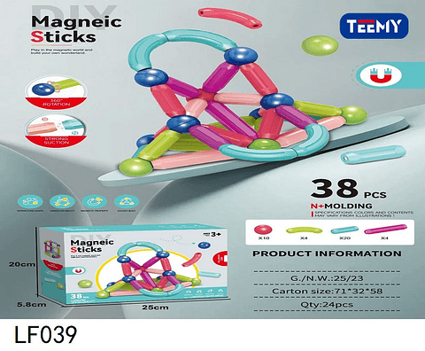JUGUETE MAGNETICO 38 PIEZAS, PRECIO PUBLICADO ES AL POR MAYOR Y DEBEN SER 3 UNIDADES DEL MISMO  (LF039)