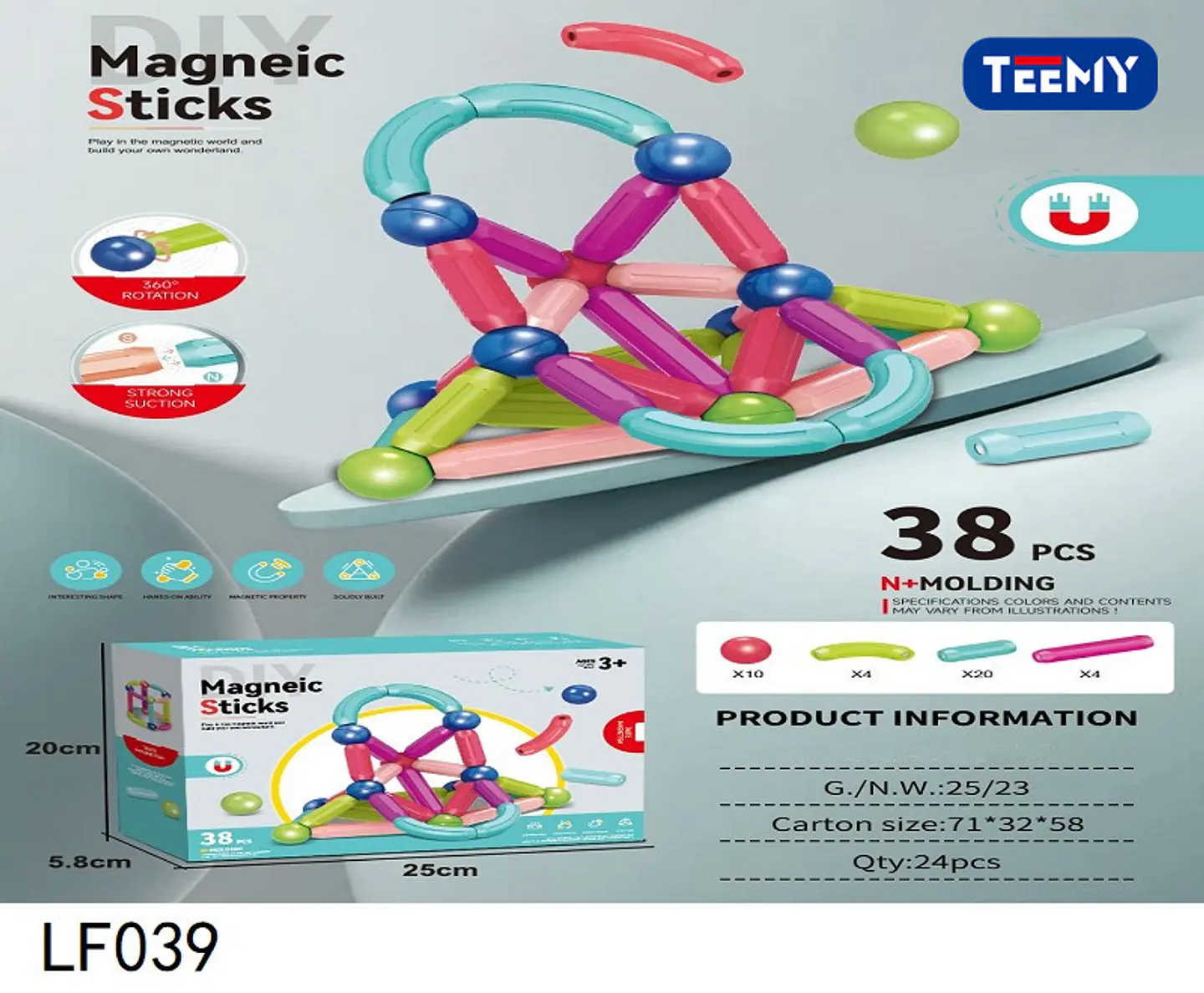 JUGUETE MAGNETICO 38 PIEZAS, 3 DEL MISMO POR MAYOR  (LF039) 1