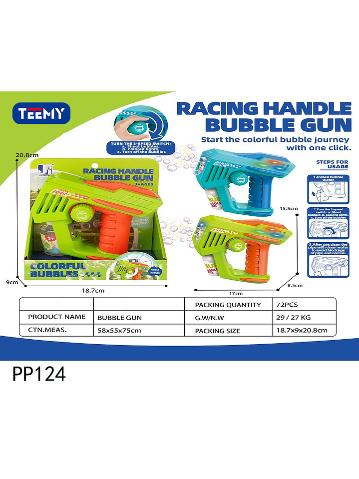 PISTOLA DE BURBUJAS, PRECIO PUBLICADO ES AL POR MAYOR Y DEBEN SER 3 UNIDADES DEL MISMO  1