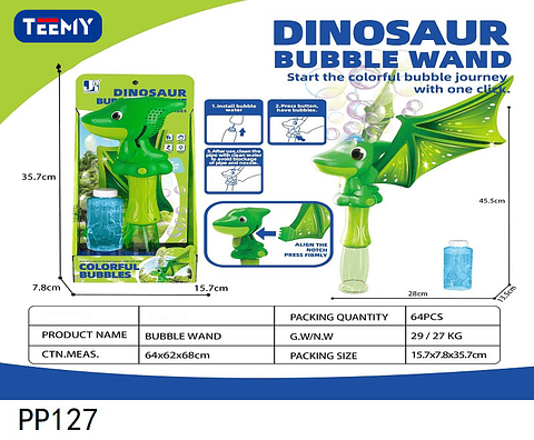 BURBUJAS CON DINOSAURIO, PRECIO PUBLICADO ES AL POR MAYOR Y DEBEN SER 3 UNIDADES DEL MISMO  (PP127)