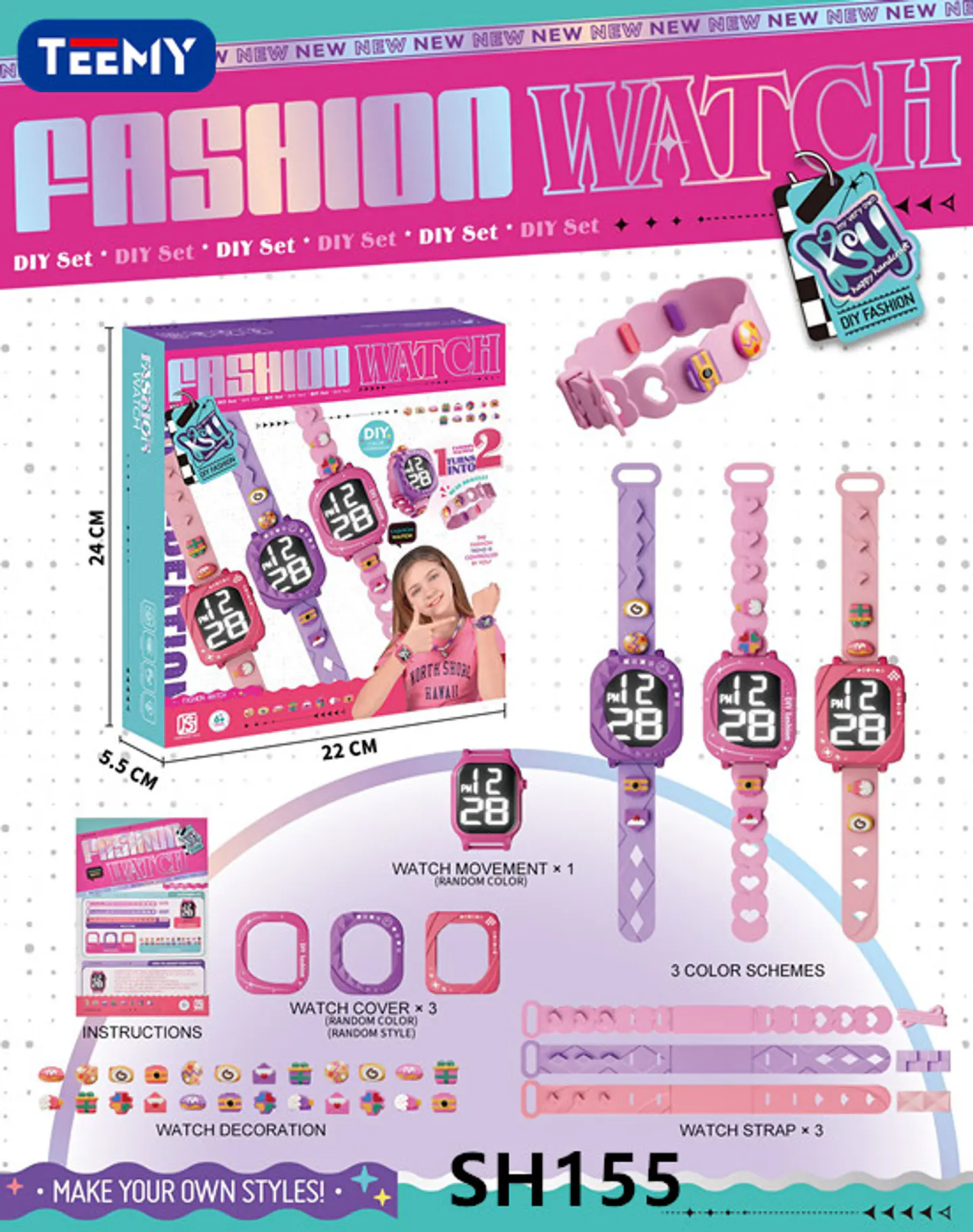 JUEGO DE MANUALIDADES RELOJ FASHION, 3 DEL MISMO POR MAYOR  (SH155) 1