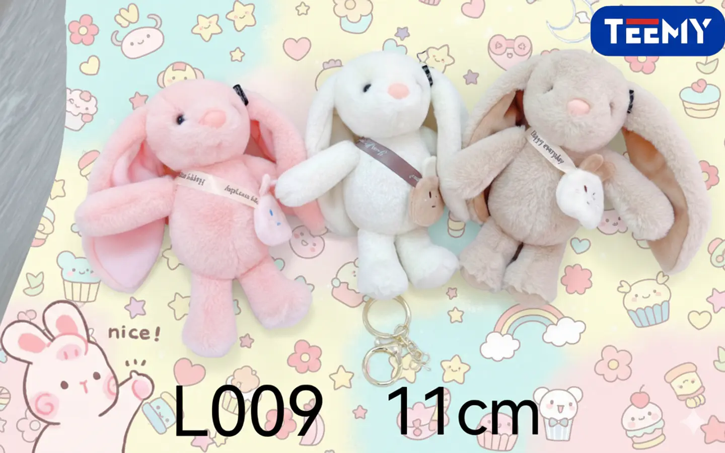 LLAVERO PELUCHE CONEJO 11 CM PAQUETE 12 PCS (L009) 1