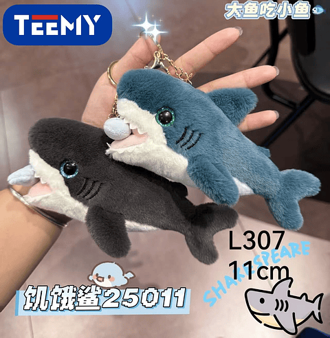 LLAVERO PELUCHE TIBURON 11 CM PAQUETE 12 PIEZAS (L307)