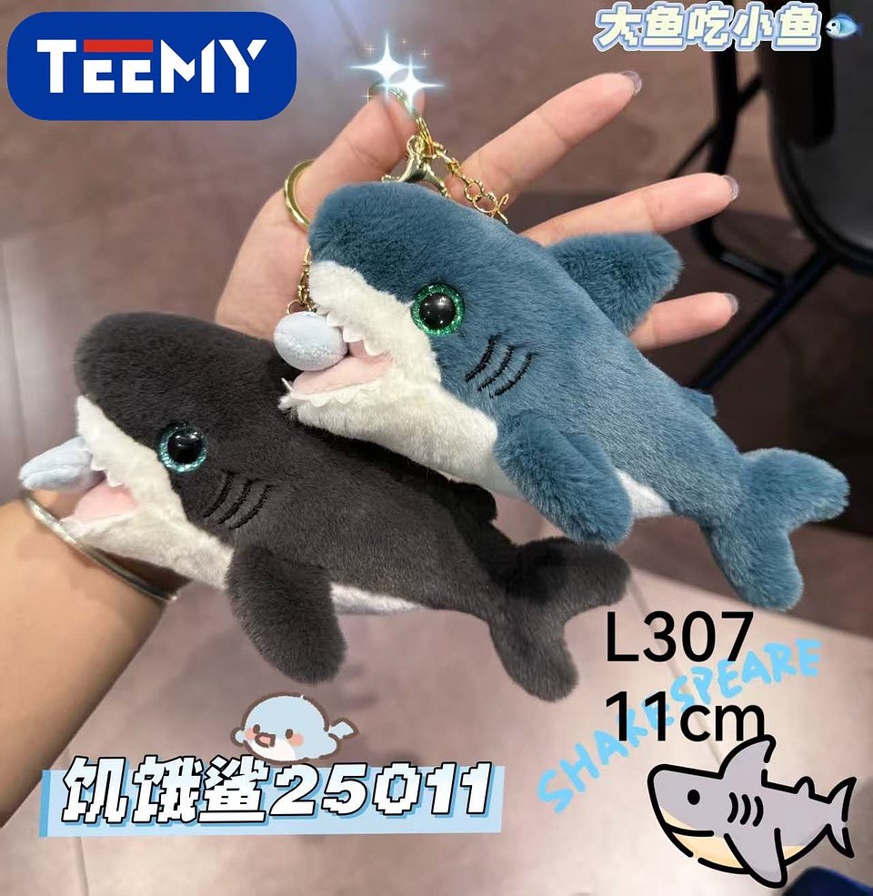 LLAVERO PELUCHE TIBURON 11 CM PAQUETE 12 PIEZAS (L307) 1