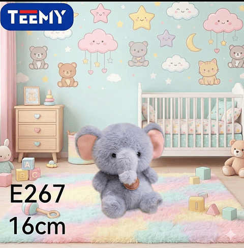 PELUCHE ELEFANTE 16 CM, PRECIO PUBLICADO ES AL POR MAYOR Y DEBEN SER 3 UNIDADES DEL MISMO  (E267)